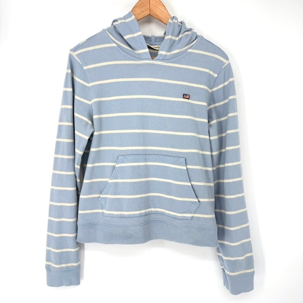 Vintage Polo Jeans Co Ralph Lauren Blue Striped Hoodie L Y2K Flag Americana